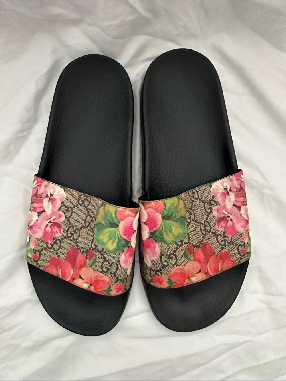 Gucci Floral GG Canvas Bloom Slide Sandals - Black/Pink/Green 41 - Picture 2 of 4
